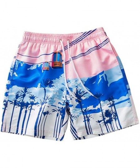 Trunks Men's Swim Drawstring Trunks Quick Dry Beach Surfing Running Swimming Shorts - Pink - CK18SOX3T9G