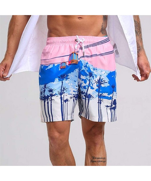 Trunks Men's Swim Drawstring Trunks Quick Dry Beach Surfing Running Swimming Shorts - Pink - CK18SOX3T9G