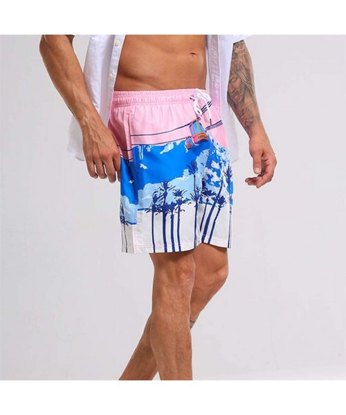 Trunks Men's Swim Drawstring Trunks Quick Dry Beach Surfing Running Swimming Shorts - Pink - CK18SOX3T9G