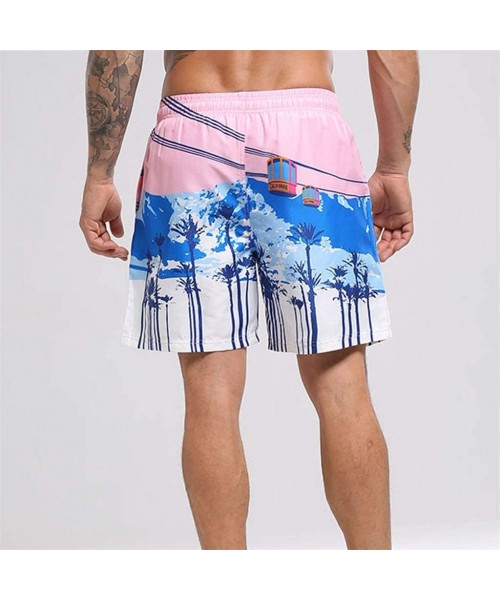 Trunks Men's Swim Drawstring Trunks Quick Dry Beach Surfing Running Swimming Shorts - Pink - CK18SOX3T9G