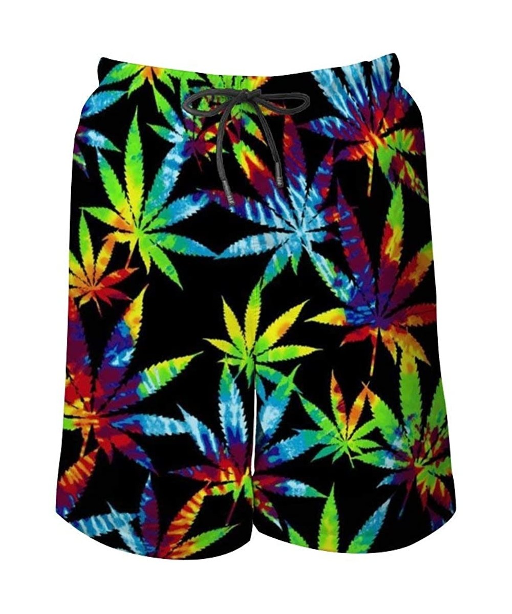 Board Shorts Men's Quick Dry Swim Trunks Breathable Beach Board Shorts Bathing Suit - Tie Dye Cannabis Weed Leaves - C2199QH34AS