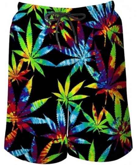 Board Shorts Men's Quick Dry Swim Trunks Breathable Beach Board Shorts Bathing Suit - Tie Dye Cannabis Weed Leaves - C2199QH34AS