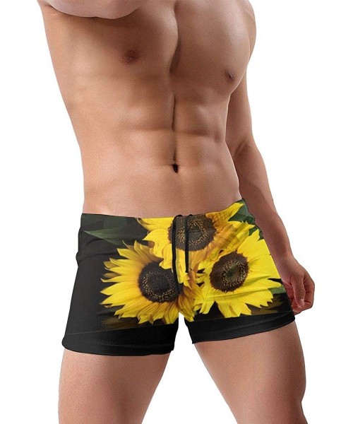 Briefs Beautiful Sunflower Men's Swimwear Sexy Low Waist Boxer Swimsuit Surfboard Boxer Shorts - Black - CF19DYOW0T2