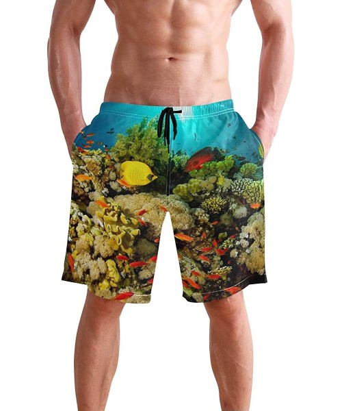 Board Shorts Men's Swim Trunks Butterfly Swan Phoenix Fairy Quick Dry Beach Board Shorts with Pockets - Color Coral Bottom - ...