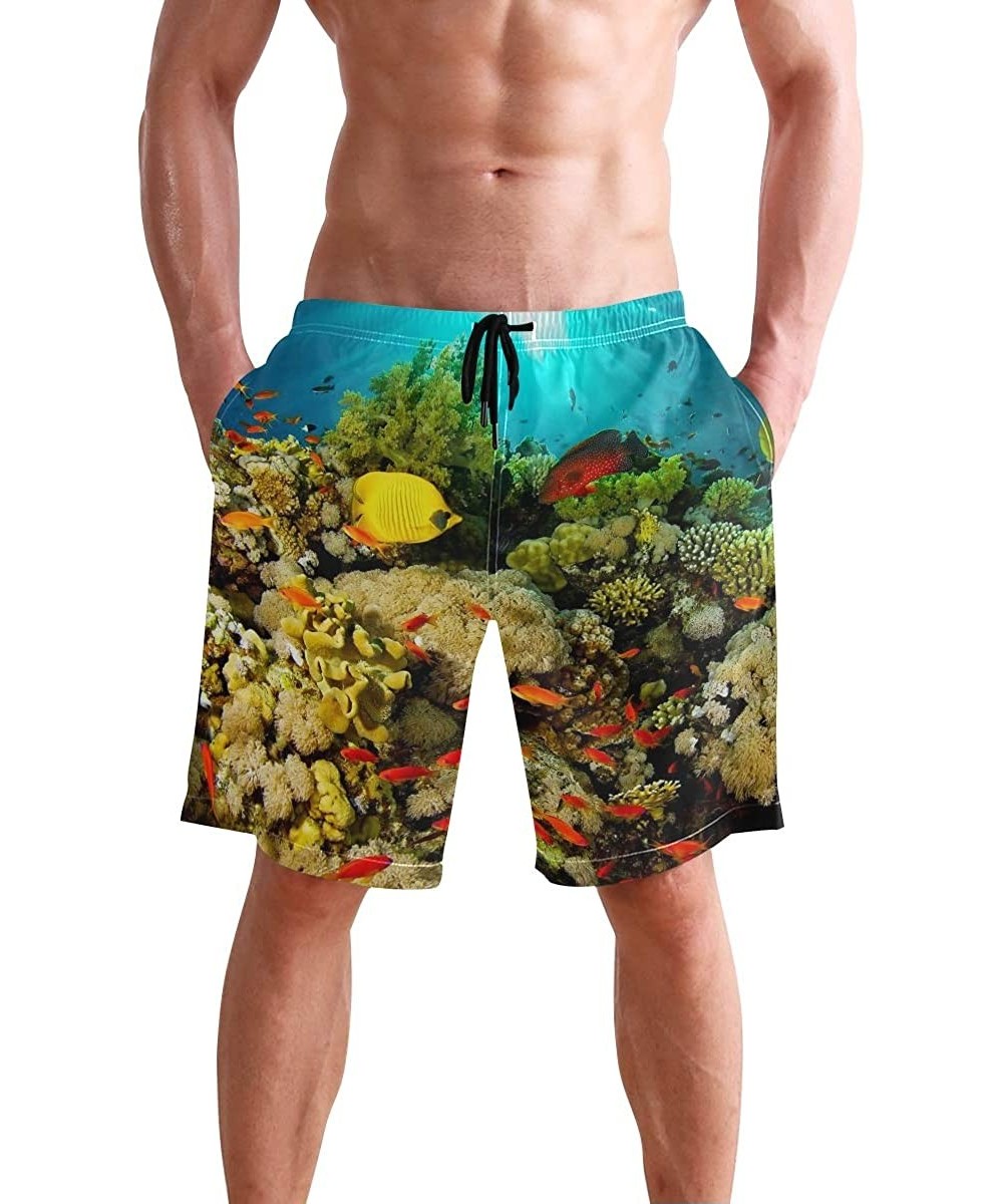 Board Shorts Men's Swim Trunks Butterfly Swan Phoenix Fairy Quick Dry Beach Board Shorts with Pockets - Color Coral Bottom - ...