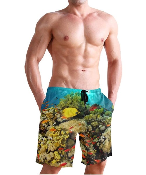 Board Shorts Men's Swim Trunks Butterfly Swan Phoenix Fairy Quick Dry Beach Board Shorts with Pockets - Color Coral Bottom - ...