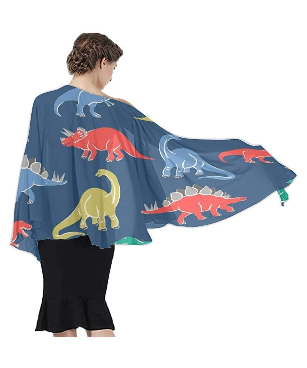 Cover-Ups Women Chiffon Sarong Beach Bikini Cover Up Wedding Party Shawls Wraps - Cartoon Dinosaur - CZ196SZCW40