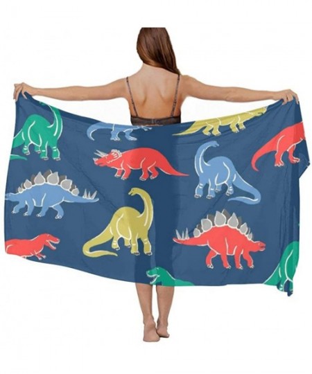 Cover-Ups Women Chiffon Sarong Beach Bikini Cover Up Wedding Party Shawls Wraps - Cartoon Dinosaur - CZ196SZCW40