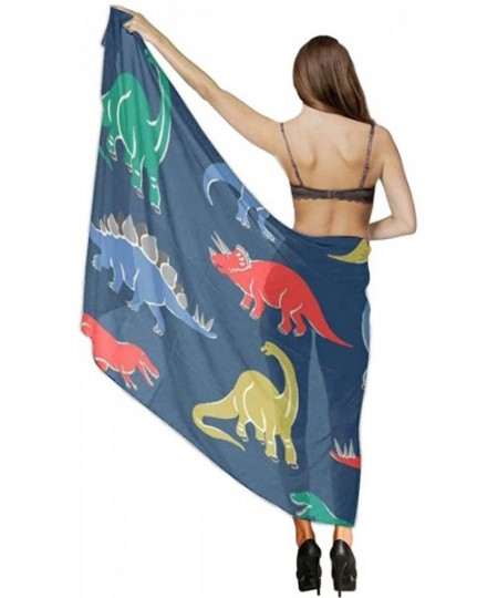 Cover-Ups Women Chiffon Sarong Beach Bikini Cover Up Wedding Party Shawls Wraps - Cartoon Dinosaur - CZ196SZCW40