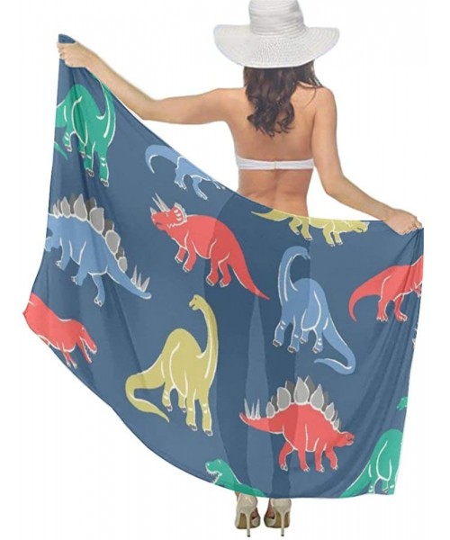 Cover-Ups Women Chiffon Sarong Beach Bikini Cover Up Wedding Party Shawls Wraps - Cartoon Dinosaur - CZ196SZCW40