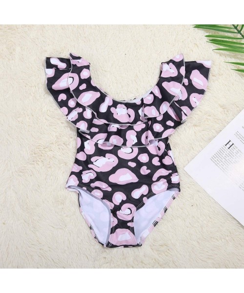 One-Pieces Women's One Piece Bikini Parent-Child Family Matching Swimsuit Leopard Ruffle Beachwear - Black - CH18TMN6LCA