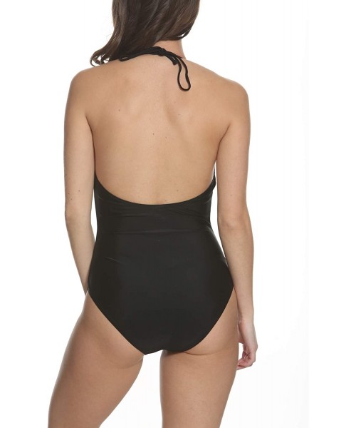 One-Pieces Women's Swimwear Halter Ruffle One Piece - Black - C118KOHTYHN