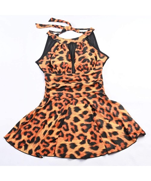 Racing One Piece Swimsuits with Skirt for Women Tummy Control Plus Size - Leopard - CU190G0RT7T