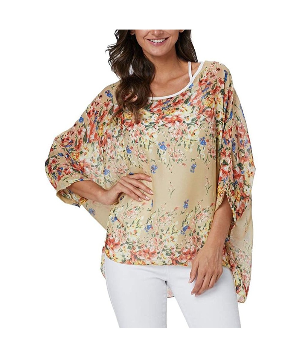 Cover-Ups Women's Bohemian Chiffon Blouse Batwing Sleeve Swimsuit Coverups - 4349 - CG18W4Z0X39