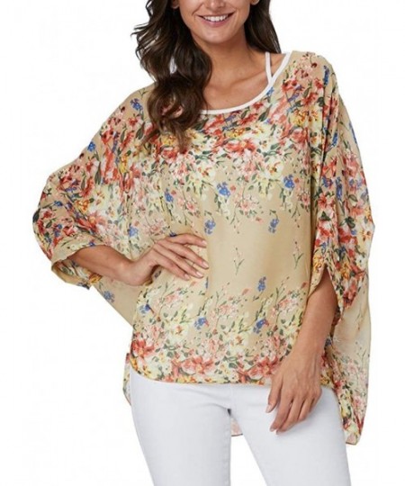 Cover-Ups Women's Bohemian Chiffon Blouse Batwing Sleeve Swimsuit Coverups - 4349 - CG18W4Z0X39