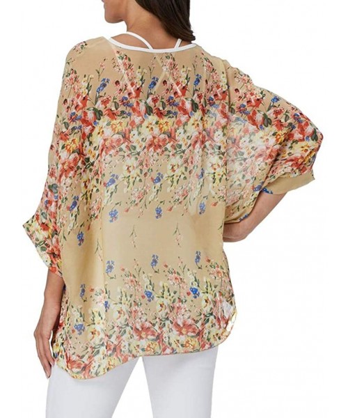 Cover-Ups Women's Bohemian Chiffon Blouse Batwing Sleeve Swimsuit Coverups - 4349 - CG18W4Z0X39