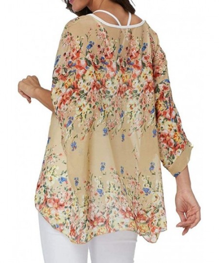 Cover-Ups Women's Bohemian Chiffon Blouse Batwing Sleeve Swimsuit Coverups - 4349 - CG18W4Z0X39