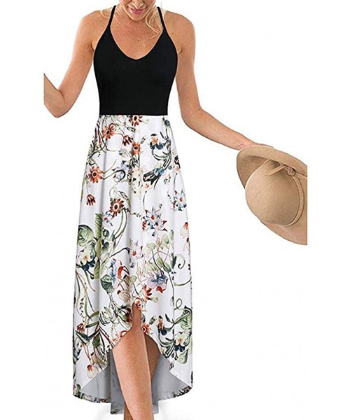 Cover-Ups Women's Long Dress- 2019 New V Neck Sleeveless Summer Floral Print Tank Casual Beach Dress - White2 - CQ18RAZ432R