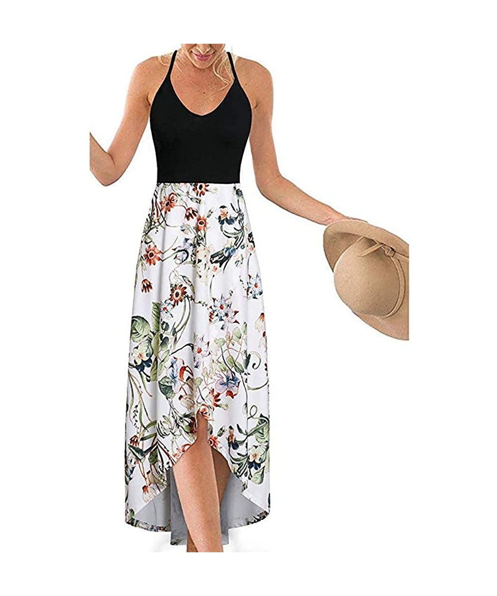 Cover-Ups Women's Long Dress- 2019 New V Neck Sleeveless Summer Floral Print Tank Casual Beach Dress - White2 - CQ18RAZ432R