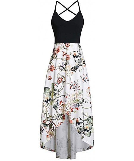 Cover-Ups Women's Long Dress- 2019 New V Neck Sleeveless Summer Floral Print Tank Casual Beach Dress - White2 - CQ18RAZ432R