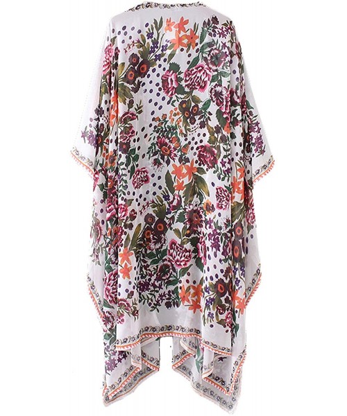 Cover-Ups Womens Chiffon Long Kimono Cardigans Boho Floral 0pen Front Cover Ups Shawl Robes - Floral Print - CY197TT7I5Z