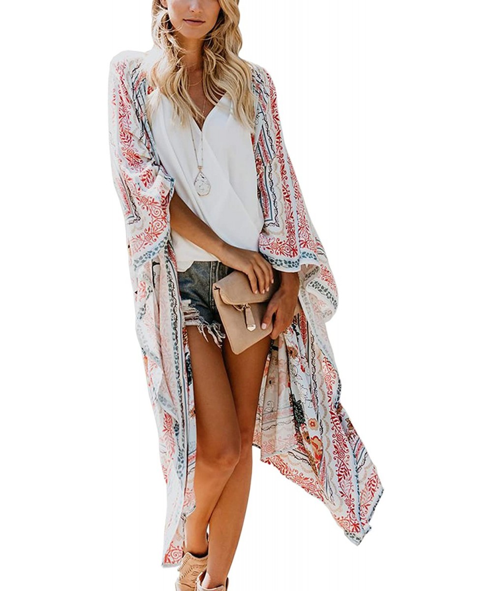 Cover-Ups Women's Casual Cover Ups Printed Kimono Cardigan Sheer Tops Loose Blouse - S7 - CT18NCEYRRC