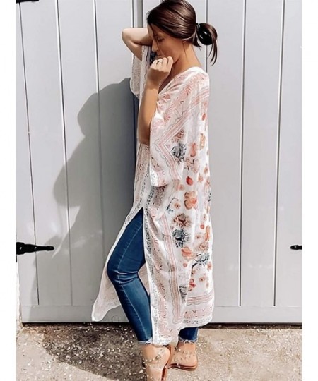 Cover-Ups Women's Casual Cover Ups Printed Kimono Cardigan Sheer Tops Loose Blouse - S7 - CT18NCEYRRC