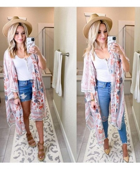 Cover-Ups Women's Casual Cover Ups Printed Kimono Cardigan Sheer Tops Loose Blouse - S7 - CT18NCEYRRC