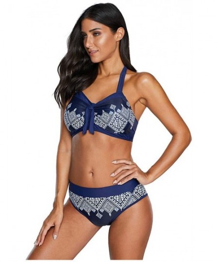 One-Pieces Women 2 Piece Racerback Bathing Suit Push-up Beach Swimsuit Bikini Set Two Piece Swimwear - 01 Navy - CD1953OAYEY