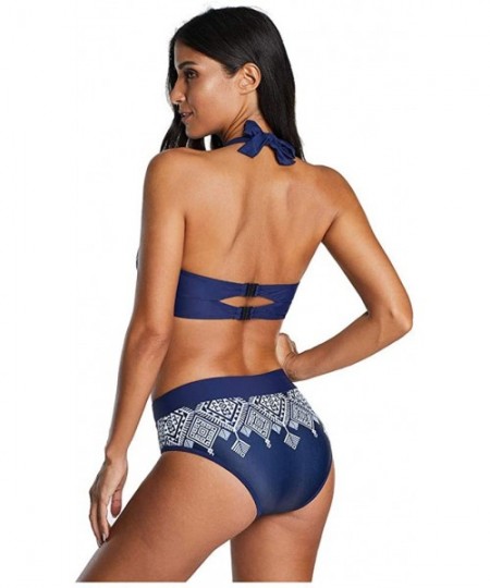 One-Pieces Women 2 Piece Racerback Bathing Suit Push-up Beach Swimsuit Bikini Set Two Piece Swimwear - 01 Navy - CD1953OAYEY