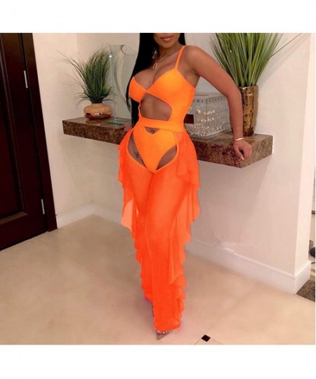 Cover-Ups Sexy Swimsuits for Women - Mesh See Through Club Outfits Bikini Cover Up - B-orange - C218SRI9MKK