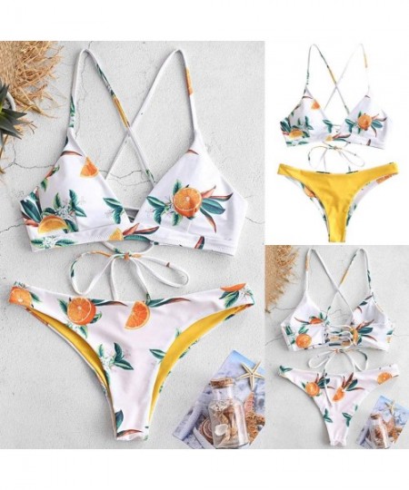 Sets Women Bikini Set Sexy Bandage Teeny Thong Triangle Set Lace Swimsuit Beach Swimwear Bathing Suit - B-white - CH199IDM0U6