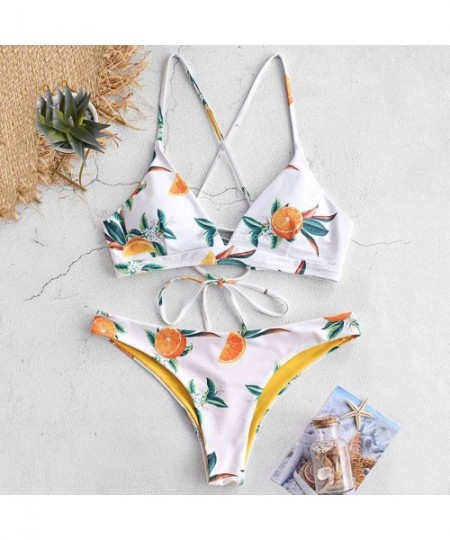 Sets Women Bikini Set Sexy Bandage Teeny Thong Triangle Set Lace Swimsuit Beach Swimwear Bathing Suit - B-white - CH199IDM0U6