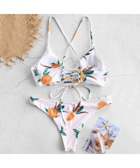 Sets Women Bikini Set Sexy Bandage Teeny Thong Triangle Set Lace Swimsuit Beach Swimwear Bathing Suit - B-white - CH199IDM0U6