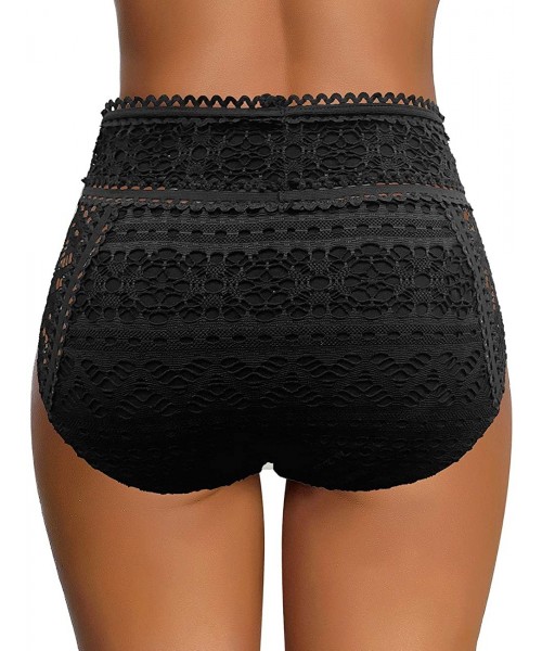 Bottoms Women's Crochet Lace Mid Waist Full Coverage Bikini Briefs Bottoms Swim Shorts - High Waist-black - CV192RI3S5Q