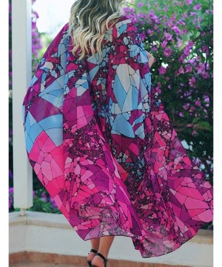 Cover-Ups Women's Flowy Open Front Swimsuit Cover Ups Print Beach Kimono - A-rose - CA18ZUQ882G