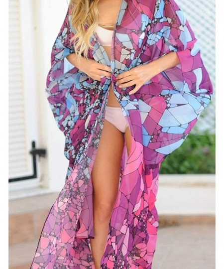 Cover-Ups Women's Flowy Open Front Swimsuit Cover Ups Print Beach Kimono - A-rose - CA18ZUQ882G