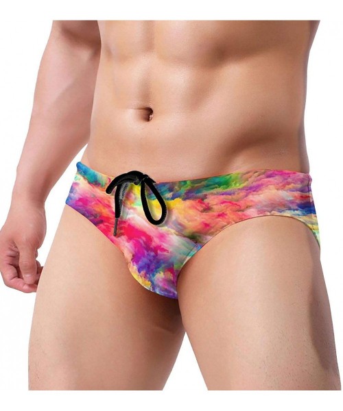 Racing Color Splash Pattern Men's Print Swim Brief Bikini Swimsuit Athletic Swimwear Briefs - CX18XW8YWDL