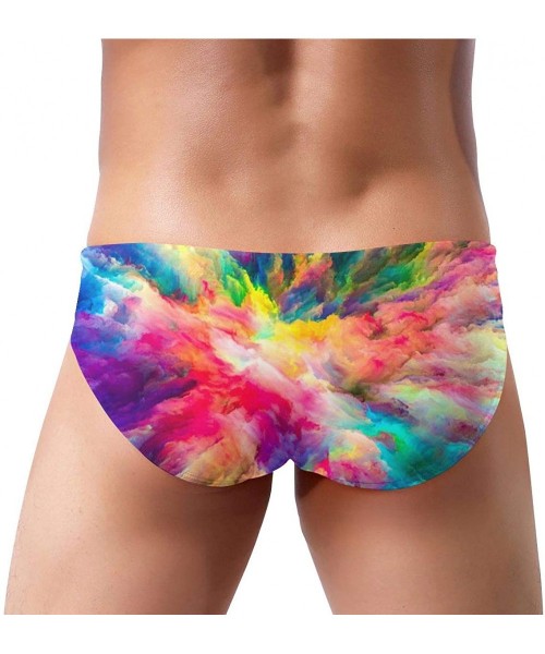 Racing Color Splash Pattern Men's Print Swim Brief Bikini Swimsuit Athletic Swimwear Briefs - CX18XW8YWDL