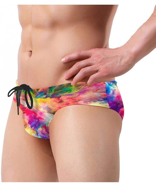 Racing Color Splash Pattern Men's Print Swim Brief Bikini Swimsuit Athletic Swimwear Briefs - CX18XW8YWDL