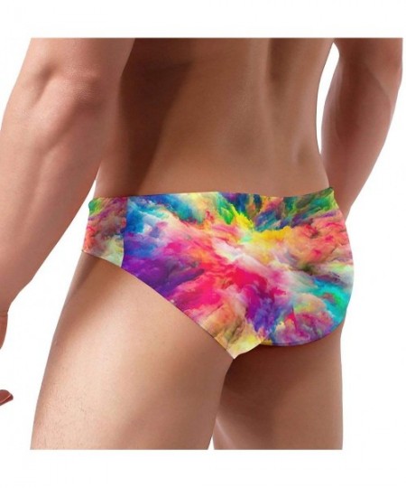 Racing Color Splash Pattern Men's Print Swim Brief Bikini Swimsuit Athletic Swimwear Briefs - CX18XW8YWDL