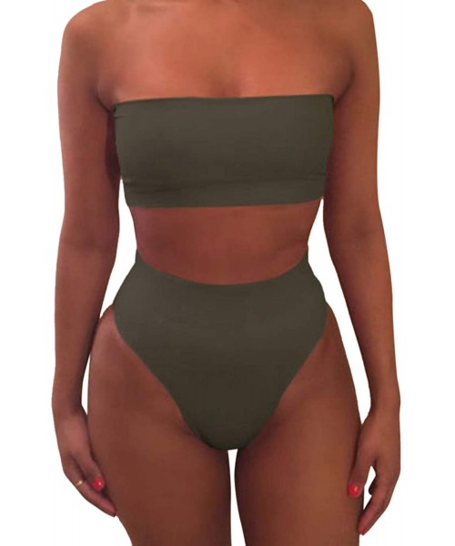 Sets Women's Removable Strap Wrap Pad Cheeky High Waist Bikini Set Swimsuit - 01 - Army Green - CF190WW20U8