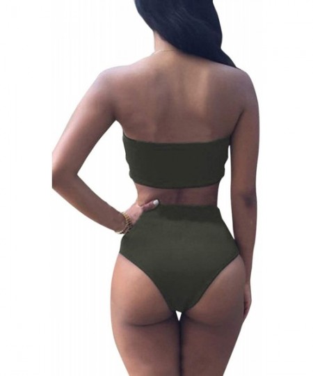 Sets Women's Removable Strap Wrap Pad Cheeky High Waist Bikini Set Swimsuit - 01 - Army Green - CF190WW20U8