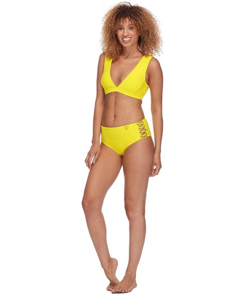 Bottoms Women's Smoothies Retro Solid High Rise Strappy Bikini Bottom Swimsuit - Citrus - CA18HW2C2MA