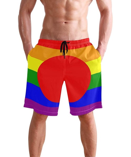 Racing Men's Swim Trunks Waving Transgender Pride Flag Quick Dry Beach Board Shorts with Pockets - Gay Pride Flag of Japan - ...