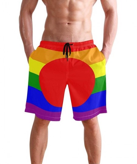 Racing Men's Swim Trunks Waving Transgender Pride Flag Quick Dry Beach Board Shorts with Pockets - Gay Pride Flag of Japan - ...