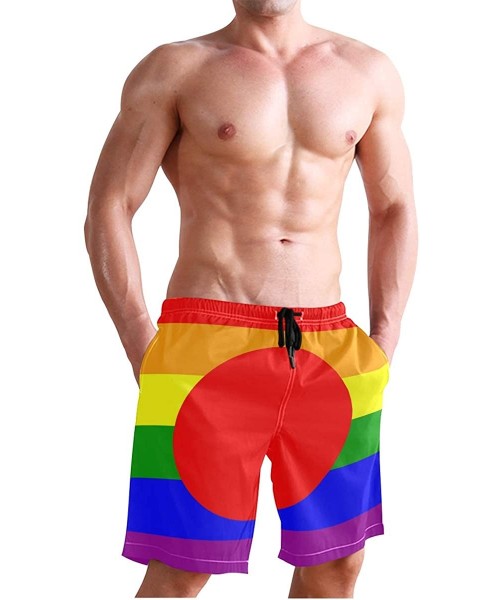 Racing Men's Swim Trunks Waving Transgender Pride Flag Quick Dry Beach Board Shorts with Pockets - Gay Pride Flag of Japan - ...