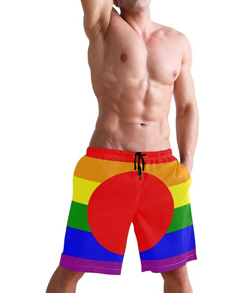 Racing Men's Swim Trunks Waving Transgender Pride Flag Quick Dry Beach Board Shorts with Pockets - Gay Pride Flag of Japan - ...