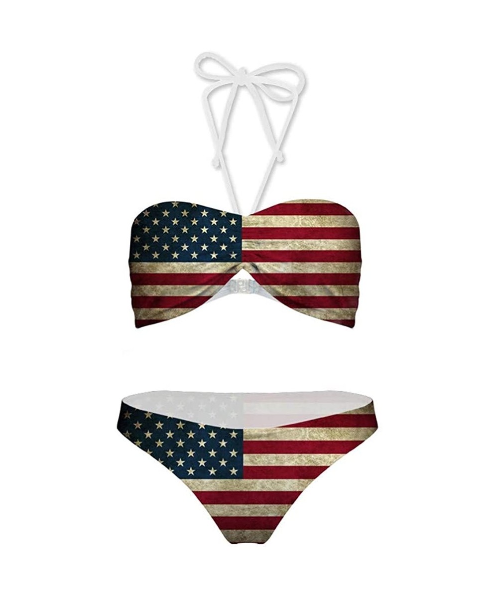 Sets Womens Swimsuit Two Piece Bathing Suits Push Up Padded Beach Swimwear - Flag-3 - CZ18QGOWE8O