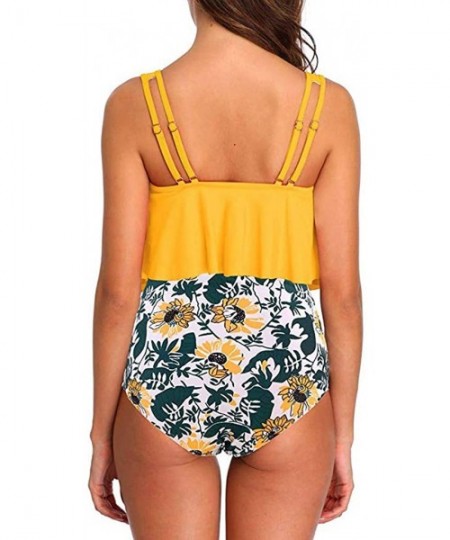 Racing Swimsuits for Women Two Piece Bathing Suits Flounce Swimwear Top High Waisted Bottom Bikini Set - I - Yellow - CC19587...